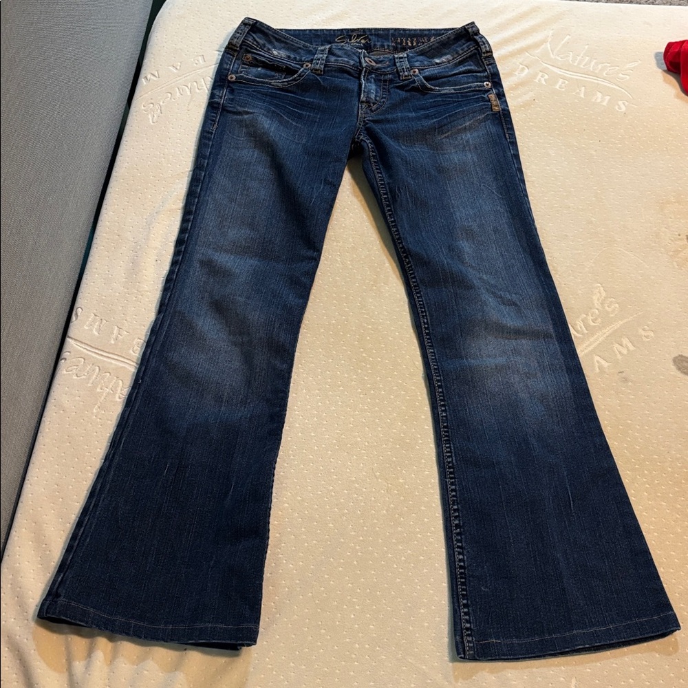 Silver Jeans Dark Blue Denim with Gold Stitching